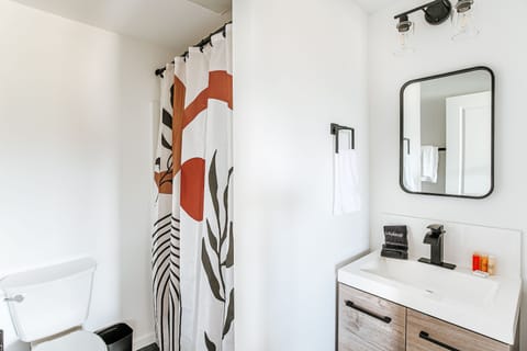 Deluxe Room 1 King | Bathroom | Shower, rainfall showerhead, free toiletries, hair dryer