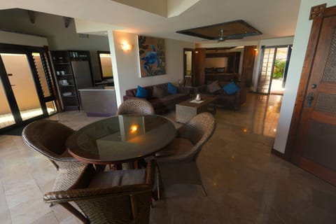 Luxury Villa, Private Pool, Beachfront | Living area | 50-inch flat-screen TV with cable channels