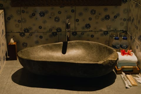 Deluxe Double Room | Bathroom | Shower, rainfall showerhead, hair dryer, towels