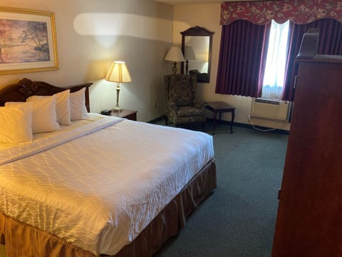 Economy Room, 1 King Bed, Non Smoking | Bathroom | Combined shower/tub, hydromassage showerhead, free toiletries