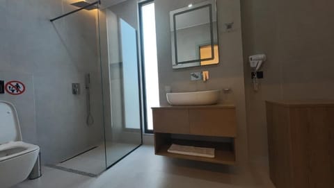 Rainfall showerhead, free toiletries, hair dryer, bathrobes