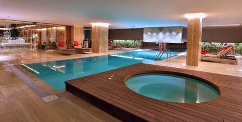 Indoor pool, open 10:00 AM to 10:00 PM, sun loungers, lifeguards on site