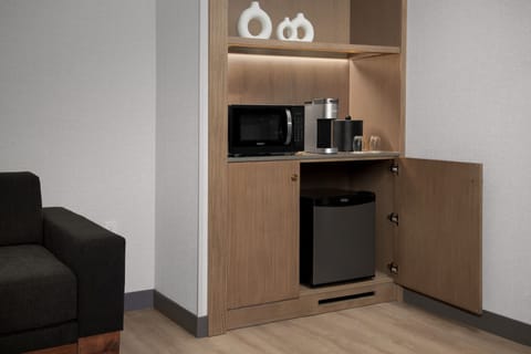 Mini-fridge, microwave, coffee/tea maker