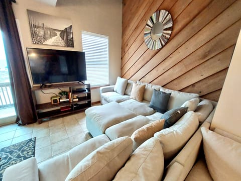 Spacious living room with balcony access