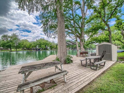 The lake is back!! This is the shared dock across the street, access is included as part of this rental.