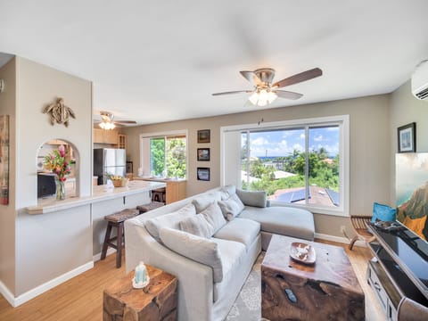 Living Room & Kitchen with ocean View