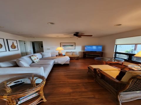 Large living room with sunset views.