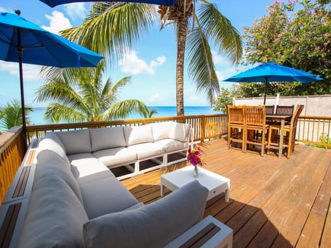 The spacious deck  - both covered by umbrellas