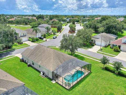 Aerial view of the spacious single-family home