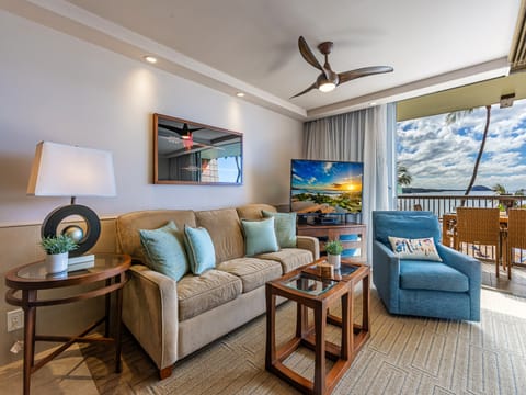 Spacious living area with an ocean view