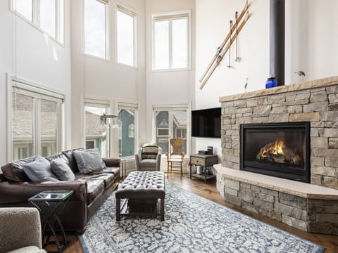 Expansive living room with vaulted ceilings