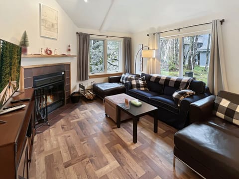 Living Room with Wood-Burning Fireplace.