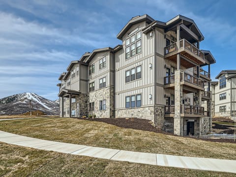 Exterior of complex building with walking paths!