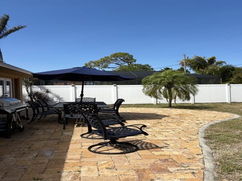 Patio inside fenced yard