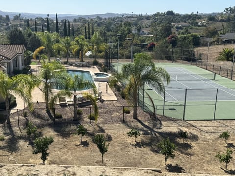Lighted tennis court can be taped for pickleball.