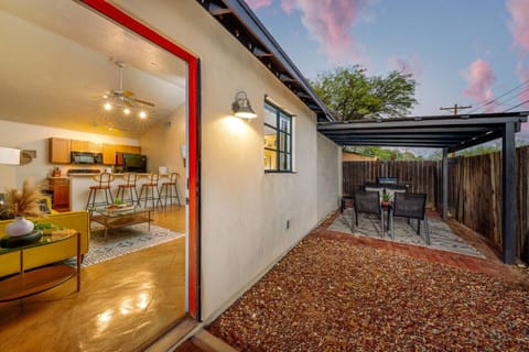 View of casita`s quaint, private, and fully fenced front yard