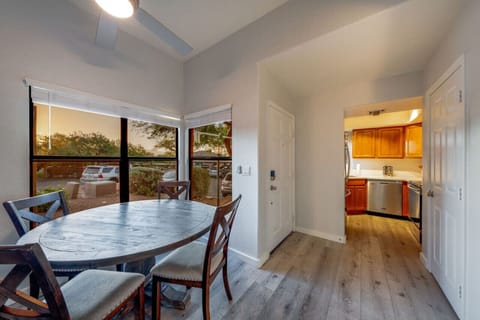Dining area with view of kitchen