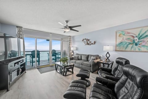 The ocean front living room is fabulous for movie night with the family.
