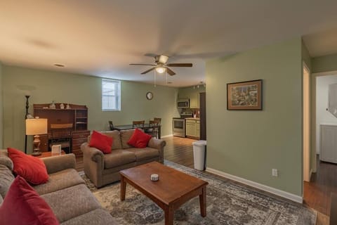 Living room has desk for remote working if desired.
