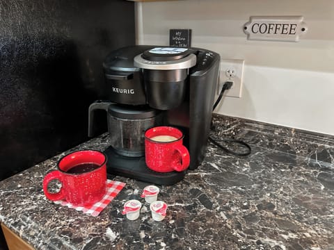 Including, of course, our little coffee bar with a Keurig Drip/Pod machine.