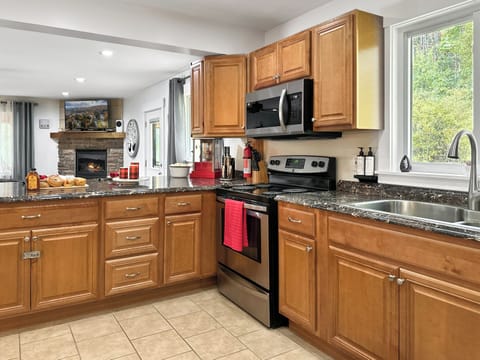 There's plenty of counter space for preparing meals.