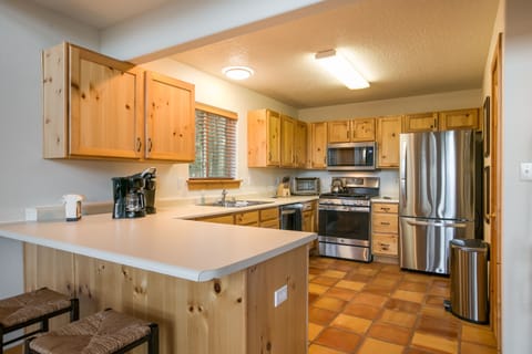 Our kitchen has everything you need and brand new stainless steel appliances