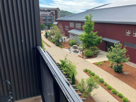 View of the waterpark and one of the gas firepits from our patio. 