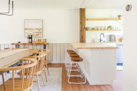 Newly renovated kitchen and dining area with an open and bright look and feel