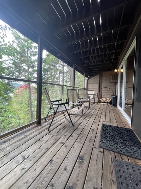 Patio with a lake view