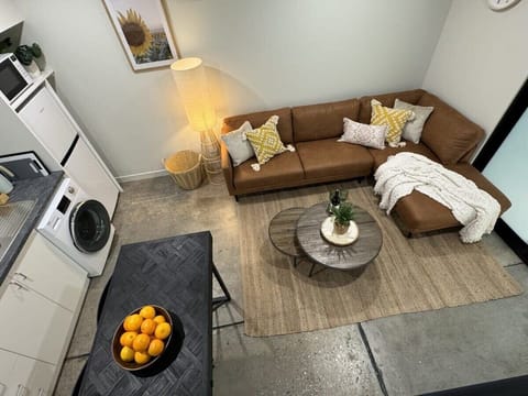 Overview of living space from stairs