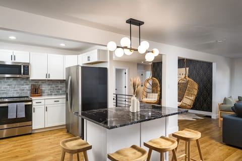 This spacious kitchen is stocked with all the essentials, including coffee & tea!