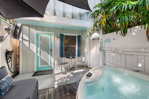 Private patio and hot tub for Harrison`s Hideaway