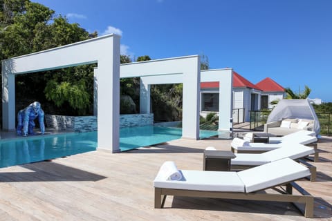 Heated pool 4 x 17 m, spacious terrace with deckchairs. Gas barbecue. 
