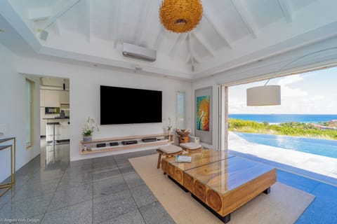 Expansive living area opening onto the terrace. Air-conditioning, HD-TV, Dish Network, Apple TV, ceiling fans. 