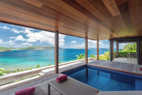 Beautiful  pool facing the view, expansive terrace with deck chairs and loungers. Gas barbecue. 