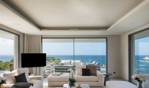 Expansive lounge area on the covered terrac. Air conditioned living room, HD-TV, Canal satellite, Apple TV. Opens onto the terrace. Ocean view. 