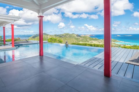 Nice heated pool, expansive terrace with deck chairs and sun loungers, outdoor sound system. 