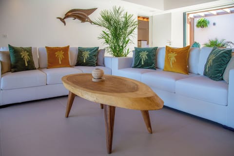 Air-conditioning, HD-TV, Dish Network, Sonos sound system. The room opens directly onto the outdoor terrace. 