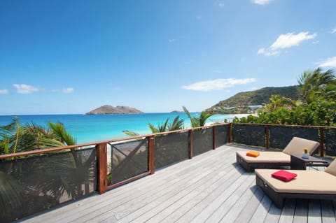 Direct access to the beach, deck chairs and loungers. Outdoor dining table on the gazebo. Gas barbecue. 