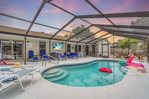 Heated pool ready for lounging or a quick dip.