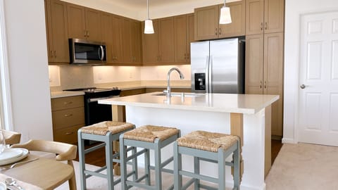 Quartz countertops, ice machine and filtered water with a fully stocked kitchen