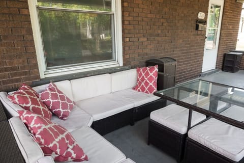 The cushions for the front porch are located in the closet by the front door. Please note due to the proximity to the street, the porch can become dusty