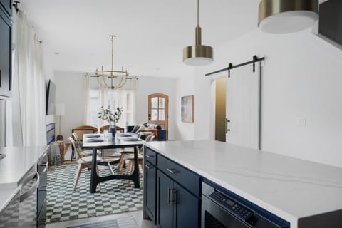 large island and dining area