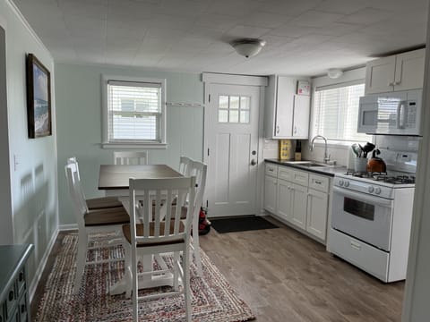 Another view of the kitchen and side door to courtyard.