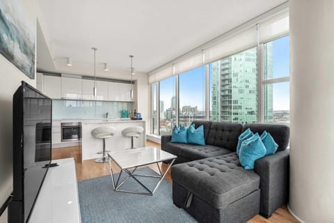 Sofa bed in bright and open space