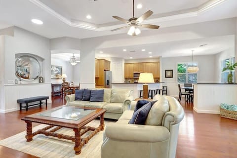 The family room and kitchen seamlessly flow into one another