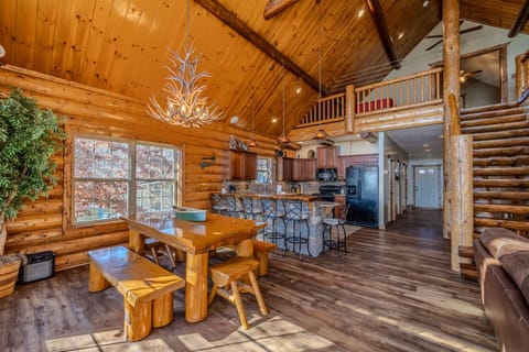 Dining area, seats 13 inside and 8 more on upper deck.