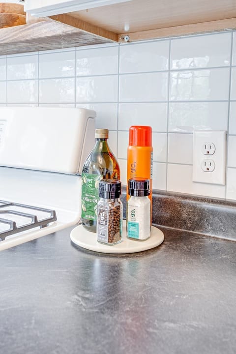 We provide kitchen basics! Not pictured are spices, and condiments in fridge