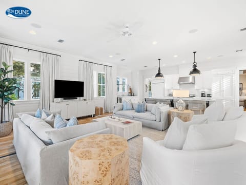 Open Concept Living Room Flowing into Gourmet Kitchen