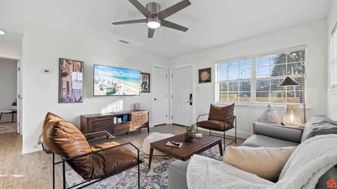 Enjoy movies and shows on our large flat-screen TV.